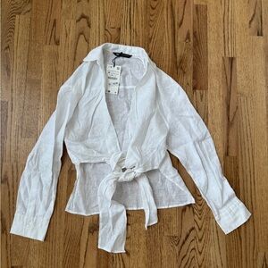 NWT Zara Linen Wrap Blouse